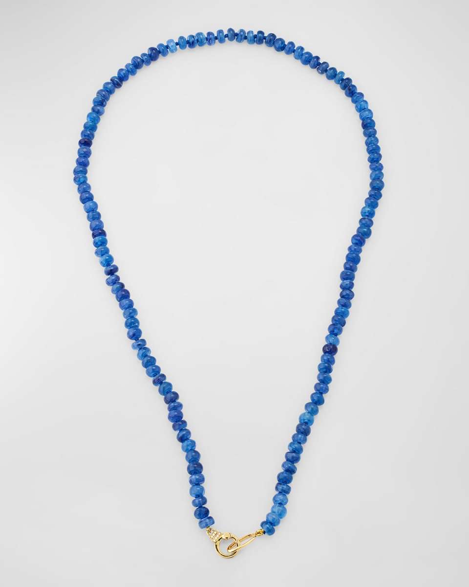18K Yellow Gold 6mm Kyanite Rondelle Necklace with Small Diamond Clasp, 22"L